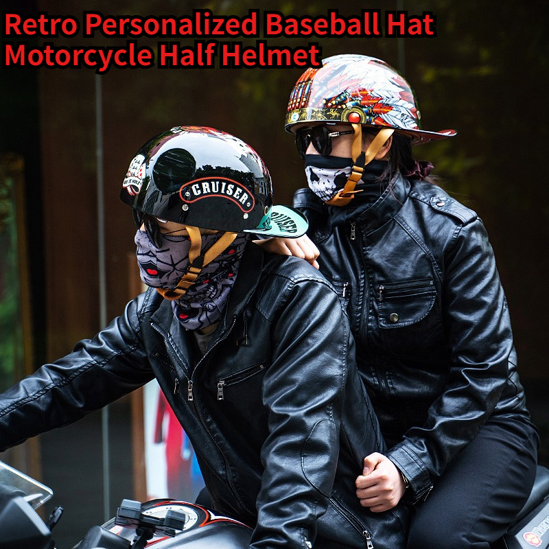 Lens Cap Vintage - Vintage Motorbike Half Helmet with Built-in