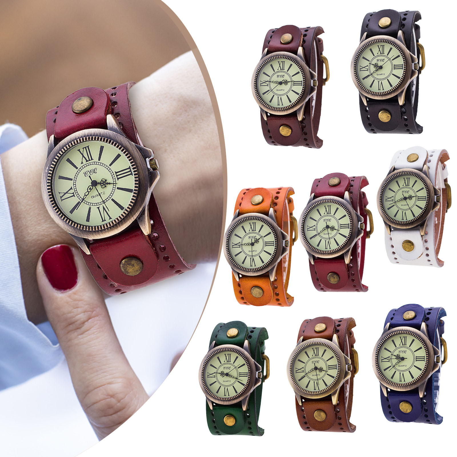 Punk Retro Leather Watch Roman - Vintage Collectible Watches ulasan dan harga